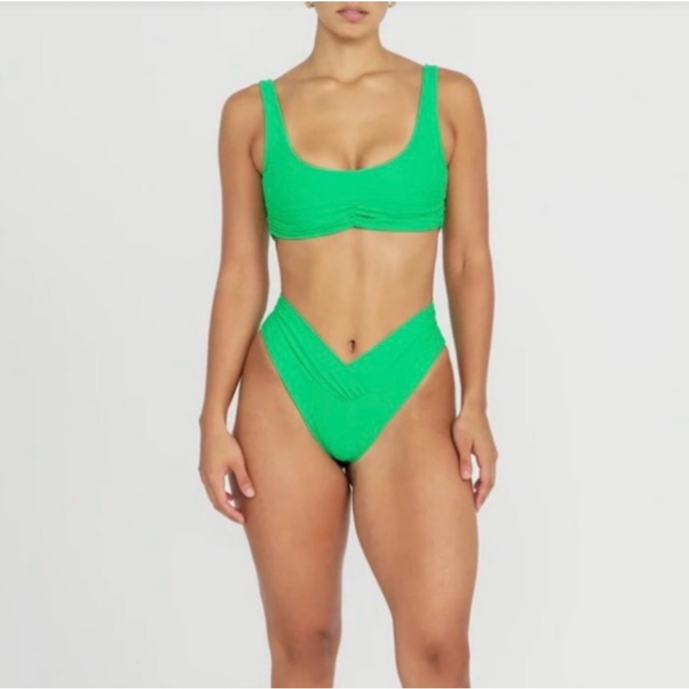Riot Swim Ruched Tie Back Pico Bikini Set Kelly Green Medium Bottom Large Top